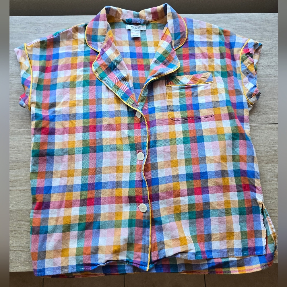 Madewell Rainbow Checkered Button Down Short Slee… - image 2